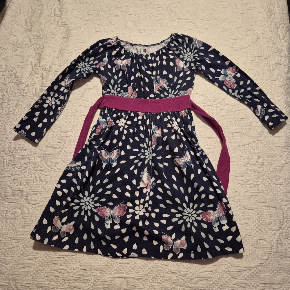 Tea Collection girls size 8 blue dress with butterflies guc for fade